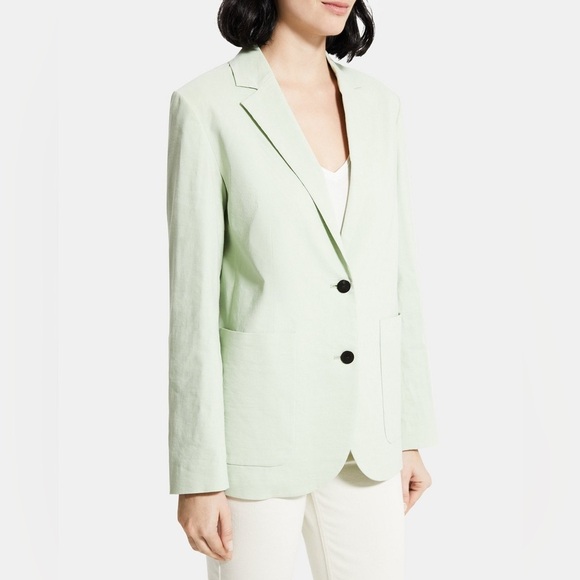 Theory Patch-Pocket Blazer in Stretch Linen in Mint Size 8 - Picture 3 of 15